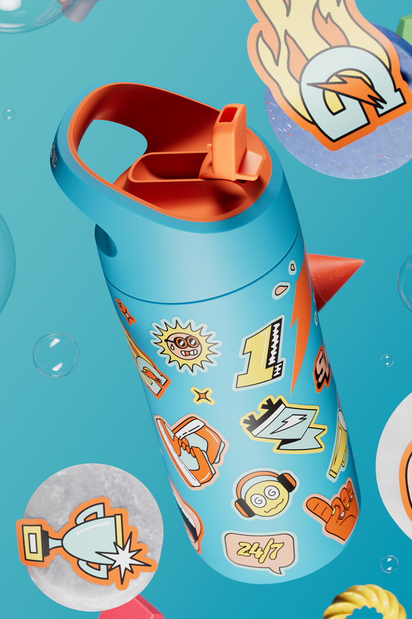 Rookie Stainless Steel Water Bottle - Sticker Teal - PDP Detail 1