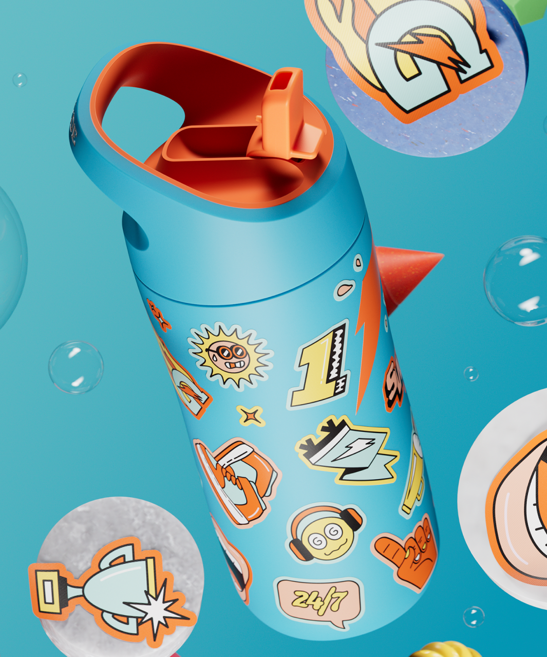 Rookie Stainless Steel Water Bottle - Sticker Teal - PDP Detail 2